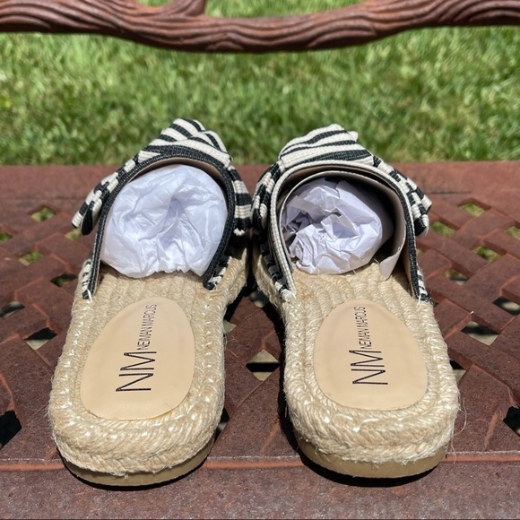 💋NWT NEIMAN Marcus Braided Just Slip On Stripe Bow Sandals - Picture 6 of 14